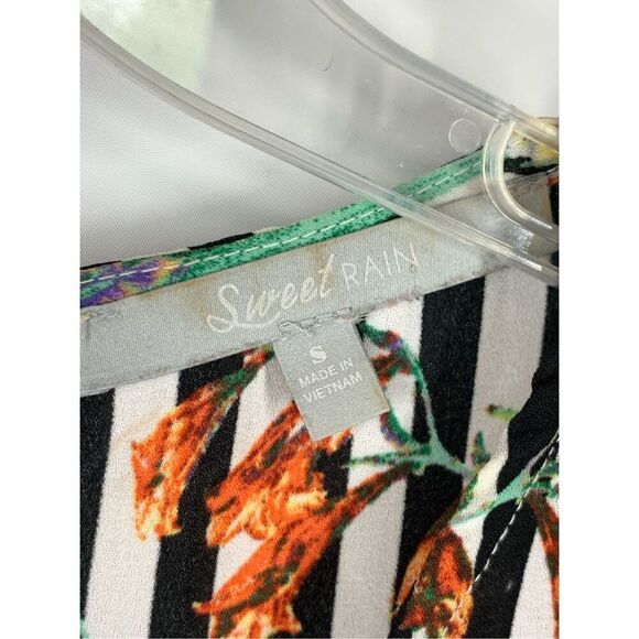 Sweet Rain Women's Floral Striped Keyhole Back Pleated Blouse Multicolor Small - Picture 2 of 7